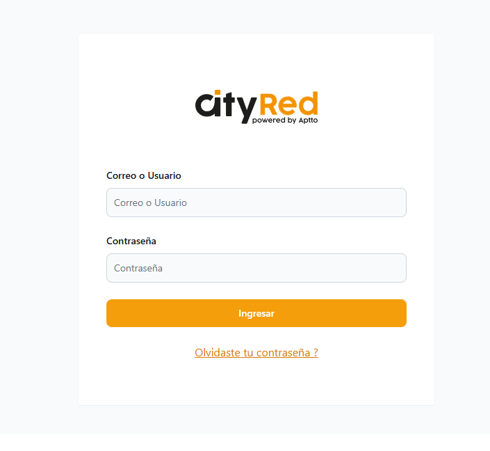 Pantalla de inicio de sesión de CityRed
